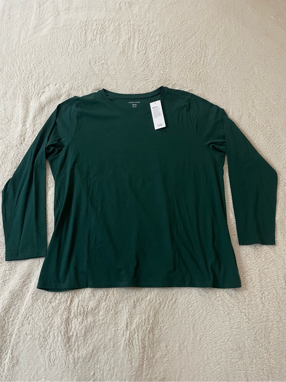 Eileen Fisher Organic Cotton Round Neck Long Sleeve Tee in Pine Size 1X